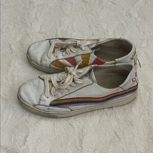 Soludos White Sneakers with Multicolor Stripes